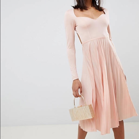 NWT ASOS Design Blush Pink Sweetheart Pleated Midi Dress Size 4 - Picture 2 of 12